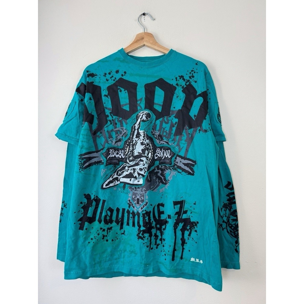 Vintage Y2K MRG Hoop Rebirth Jesus Skate Long Sleeve Blue Tee Shirt - XL/XXL‎